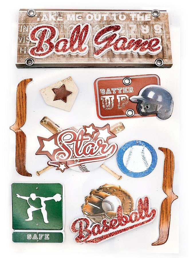 Paper House Productions Die-Cut Dimensional & Foil Accent Scrapbook Sticker Sheet - Baseball Game - Image 1