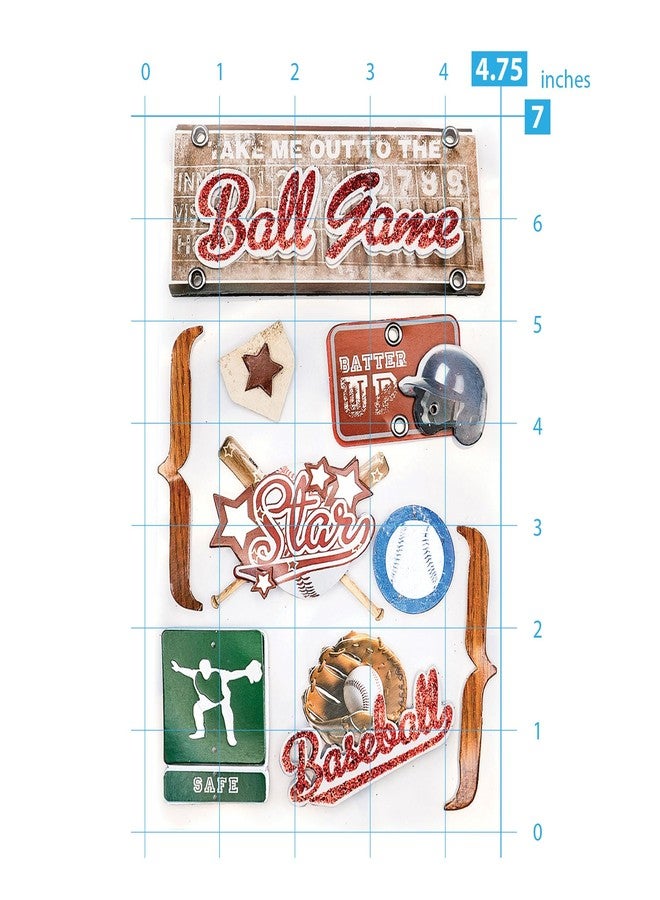 Paper House Productions Die-Cut Dimensional & Foil Accent Scrapbook Sticker Sheet - Baseball Game - Image 3