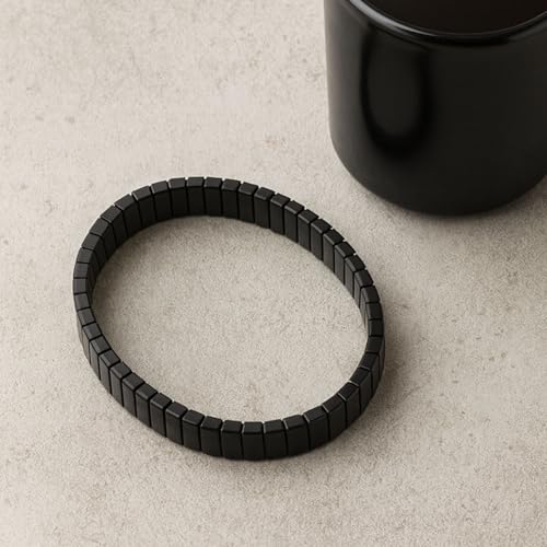VAMA Men's Stylish Stainless Steel Stretchable Elastic Bracelet Black Stretch Link Wristband Hand Bracelet for Casual & Formal Wear for Men Boy's - Image 4