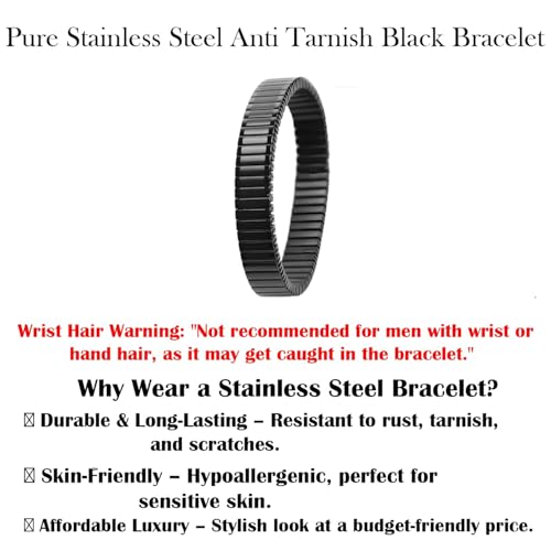 VAMA Men's Stylish Stainless Steel Stretchable Elastic Bracelet Black Stretch Link Wristband Hand Bracelet for Casual & Formal Wear for Men Boy's - Image 5