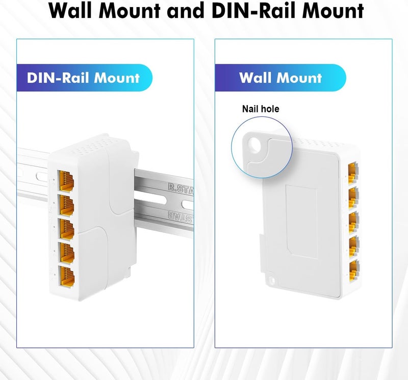 MokerLink موسكرلينك 5 منافذ جيجابت موسع PoE، IEEE 802.3 af/at/bt 90W مكرر، 10/100/1000Mbps، 1 في-4 الإخراج، الحائط & دين السكك الحديدية تركيب، التبديل المرور - Image 5