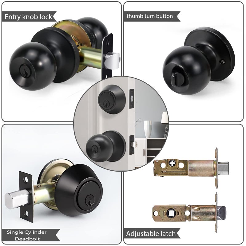 Cielsa Dawn Front Door Lock Set Exterior Door Lock Set with Deadbolt, Single Cylinder Deadbolt Lock and Door Knob Set, Keyed Alike,Matte Black Door Knob and Deadbolt Set(1Pack Set) - Image 3