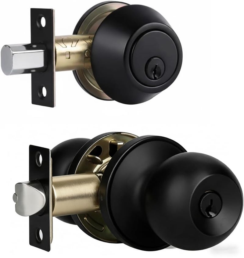 Cielsa Dawn Front Door Lock Set Exterior Door Lock Set with Deadbolt, Single Cylinder Deadbolt Lock and Door Knob Set, Keyed Alike,Matte Black Door Knob and Deadbolt Set(1Pack Set) - Image 1