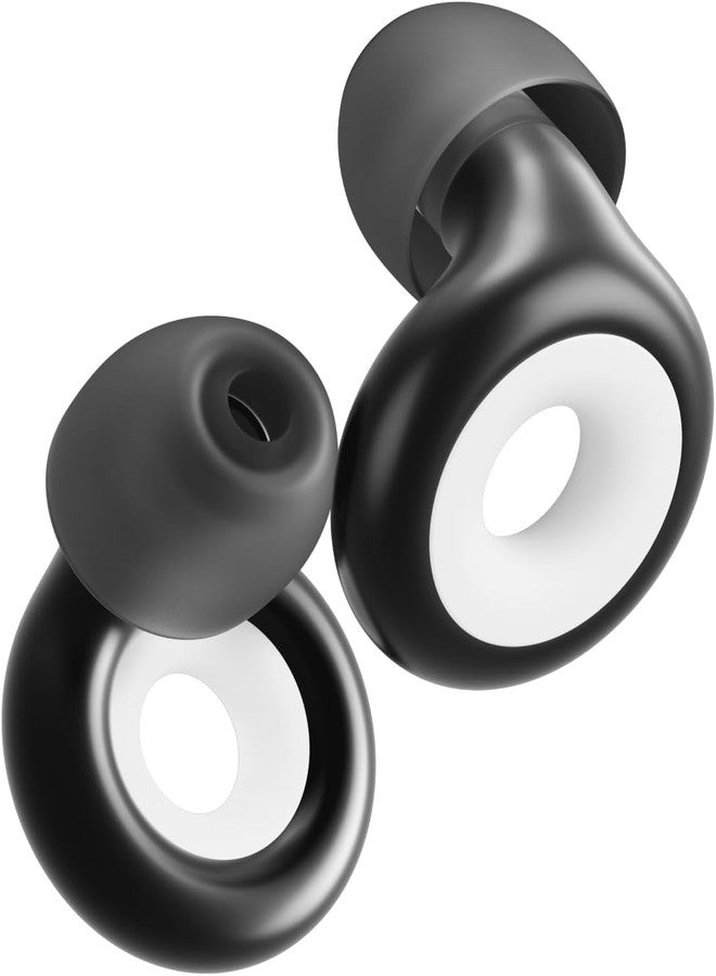 Defflo Reusable Noise Cancelling Ear Plugs for Sleeping, Travel & Study | Soft Silicone Noise Reduction Earbuds with 6 Comfort Tips (S/M/L) & Storage Case - Black - Image 1
