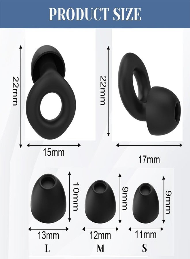 Defflo Reusable Noise Cancelling Ear Plugs for Sleeping, Travel & Study | Soft Silicone Noise Reduction Earbuds with 6 Comfort Tips (S/M/L) & Storage Case - Black - Image 2