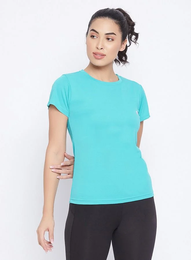 كلوفيا Clovia Quick Dry Sports T shirt in Turquoise Blue with Reflective Logo