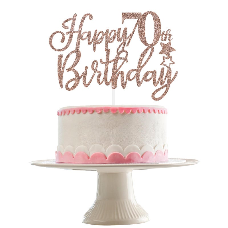LeeSky Happy 70th Birthday Cake Topper Rose Gold Glitter 70th Anniversary Cake Topper 70 Birthday Cake Topper Rose Gold 70th Birthday Cake Decorations for Women - Image 3
