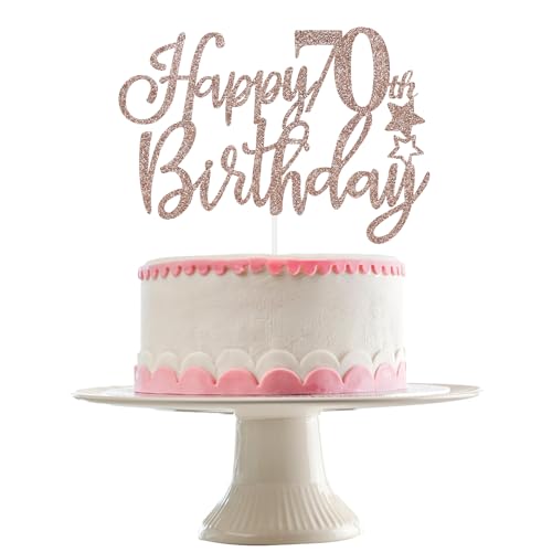 LeeSky Happy 70th Birthday Cake Topper Rose Gold Glitter 70th Anniversary Cake Topper 70 Birthday Cake Topper Rose Gold 70th Birthday Cake Decorations for Women - Image 1