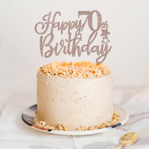 LeeSky Happy 70th Birthday Cake Topper Rose Gold Glitter 70th Anniversary Cake Topper 70 Birthday Cake Topper Rose Gold 70th Birthday Cake Decorations for Women - Image 5