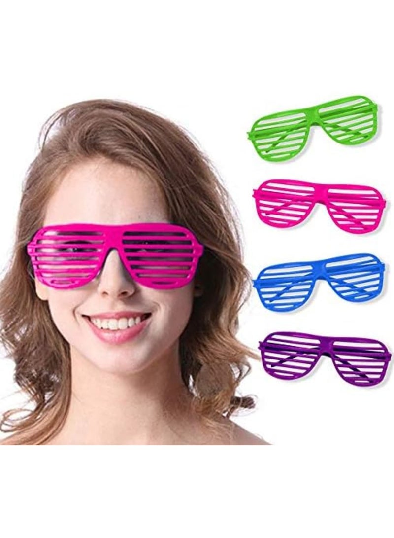 Kids Plastic Shutter Shades Glasses - 12 Pairs Neon Color Shutter Glasses 80's Party Slotted Sunglasses for Kids u0026 Adults (4 Colors) - Image 2