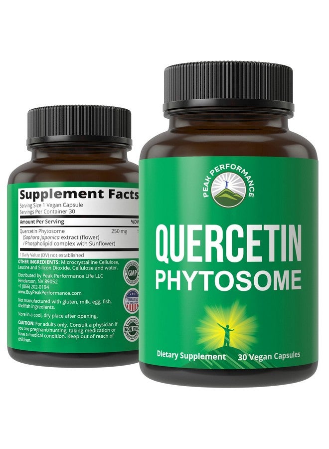 Peak Performance Ultra Pure Quercetin Phytosome Vegan Capsules - Rich Sophora Japonica Extract for Max Absorption Now. Quercetin 250mg Supplement Capsules. Made in USA - Image 1