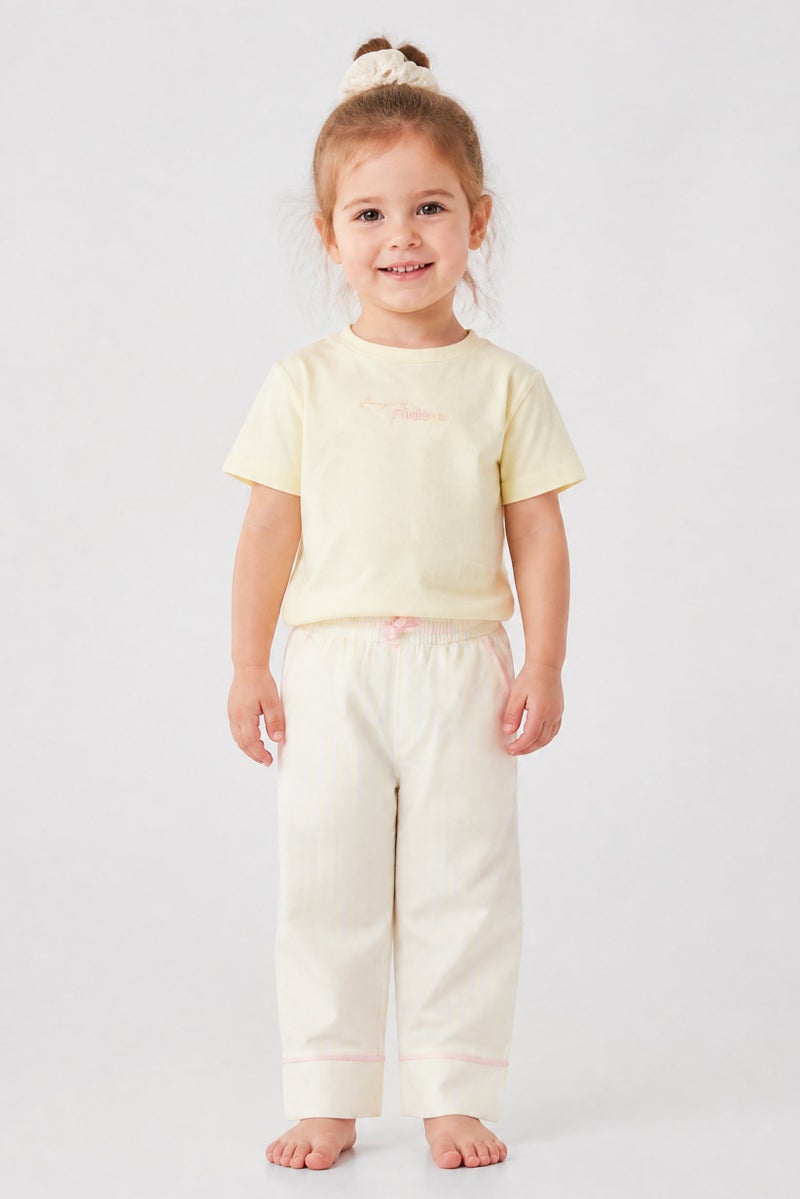 Fudo Lounge By Fudo Toddlers Girl 3 Pieces Embroidered Logo Top And Pants With Scrunchie Pyjama Set, Multicolor - Image 1