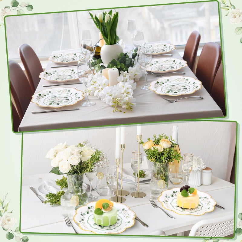 Funnymoom 100 Pcs Eucalyptus Floral Paper Plates 7 Inches Sage Green Disposable Dinner Plates Greenery Party Decorations for Tea Party Birthday Bridal Wedding Shower Party Picnic Supplies - Image 4