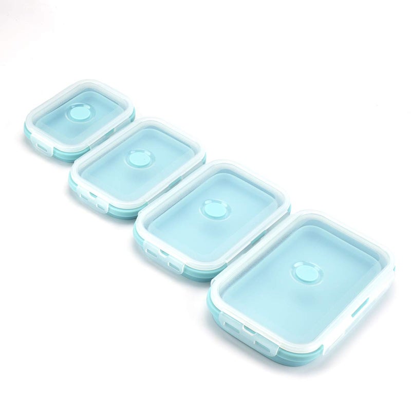 Bagonia Silicone Food Storage Containers with BPA Free Airtight Plastic Lids - Set of 4 Small and Large Container for Kitchen or Kids Lunch Boxes - (350ML, 500ML, 800ML, 1200ML, Light Blue) - Image 2