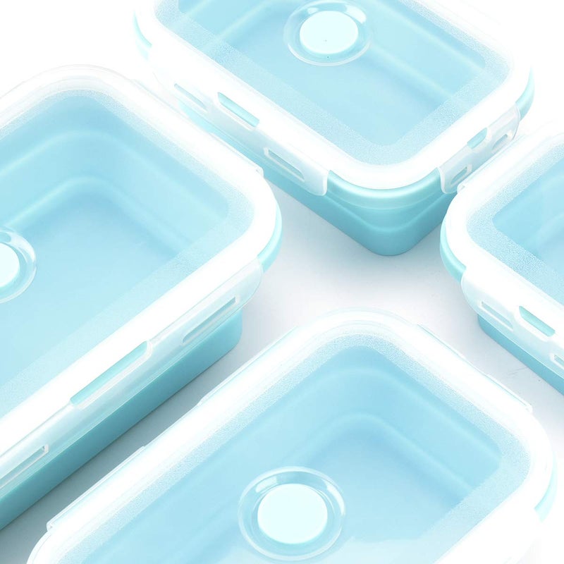 Bagonia Silicone Food Storage Containers with BPA Free Airtight Plastic Lids - Set of 4 Small and Large Container for Kitchen or Kids Lunch Boxes - (350ML, 500ML, 800ML, 1200ML, Light Blue) - Image 3