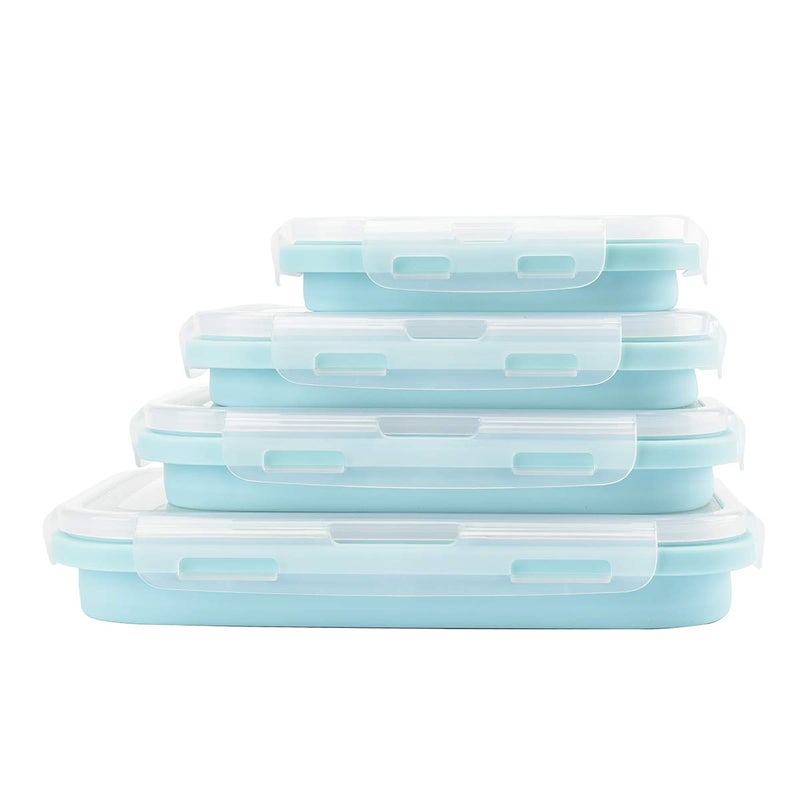 Bagonia Silicone Food Storage Containers with BPA Free Airtight Plastic Lids - Set of 4 Small and Large Container for Kitchen or Kids Lunch Boxes - (350ML, 500ML, 800ML, 1200ML, Light Blue) - Image 1