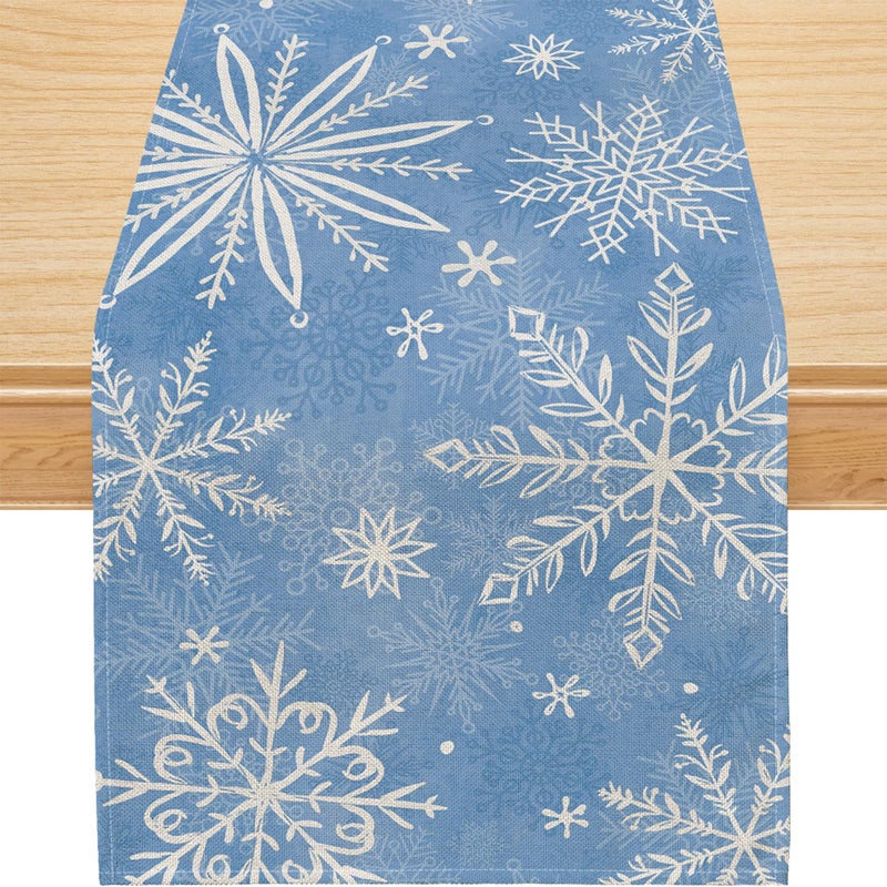 Siilues Christmas Table Runner Blue Christmas Decorations Snowflake Christmas Runner for Table Seasonal Winter Decor Holiday Home Party Dining Table Decorations 13x72 Inch