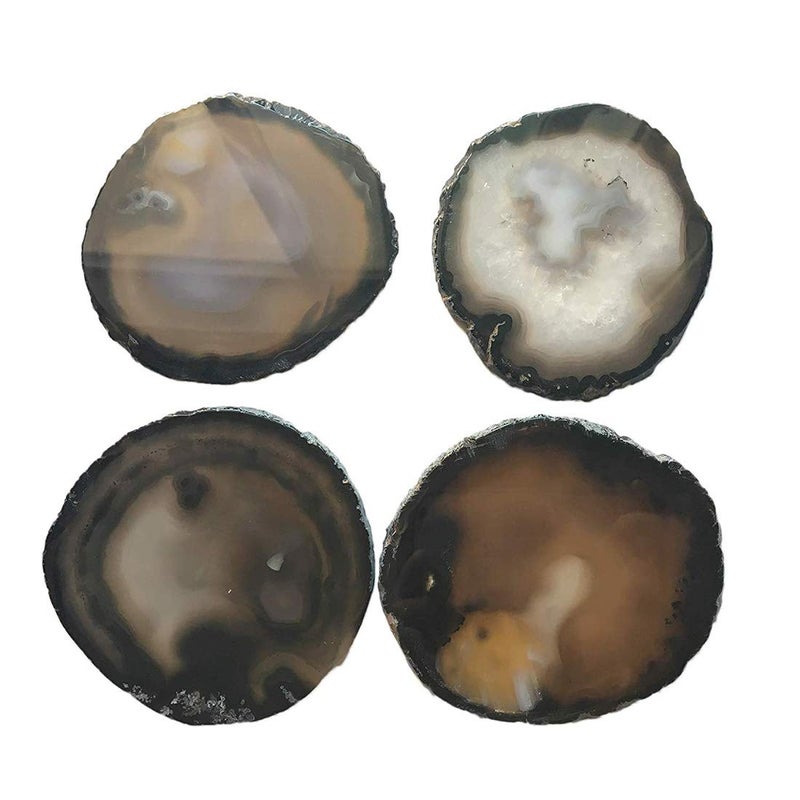 JIC Gem 3.5-4'' Natural Agate Coasters Dyed Black Sliced Geode Polished for Coffee Cup Home Decoration with Rubber Bumpers Home Decoration Set of 4 - Image 3