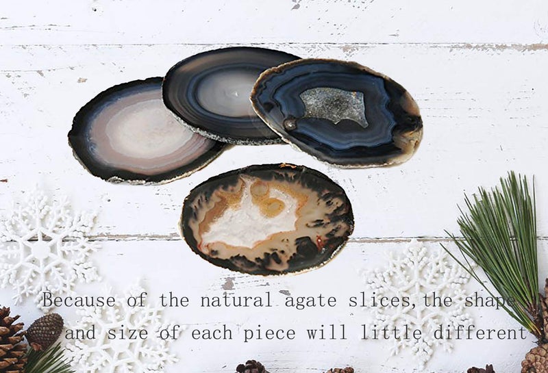 JIC Gem 3.5-4'' Natural Agate Coasters Dyed Black Sliced Geode Polished for Coffee Cup Home Decoration with Rubber Bumpers Home Decoration Set of 4 - Image 5