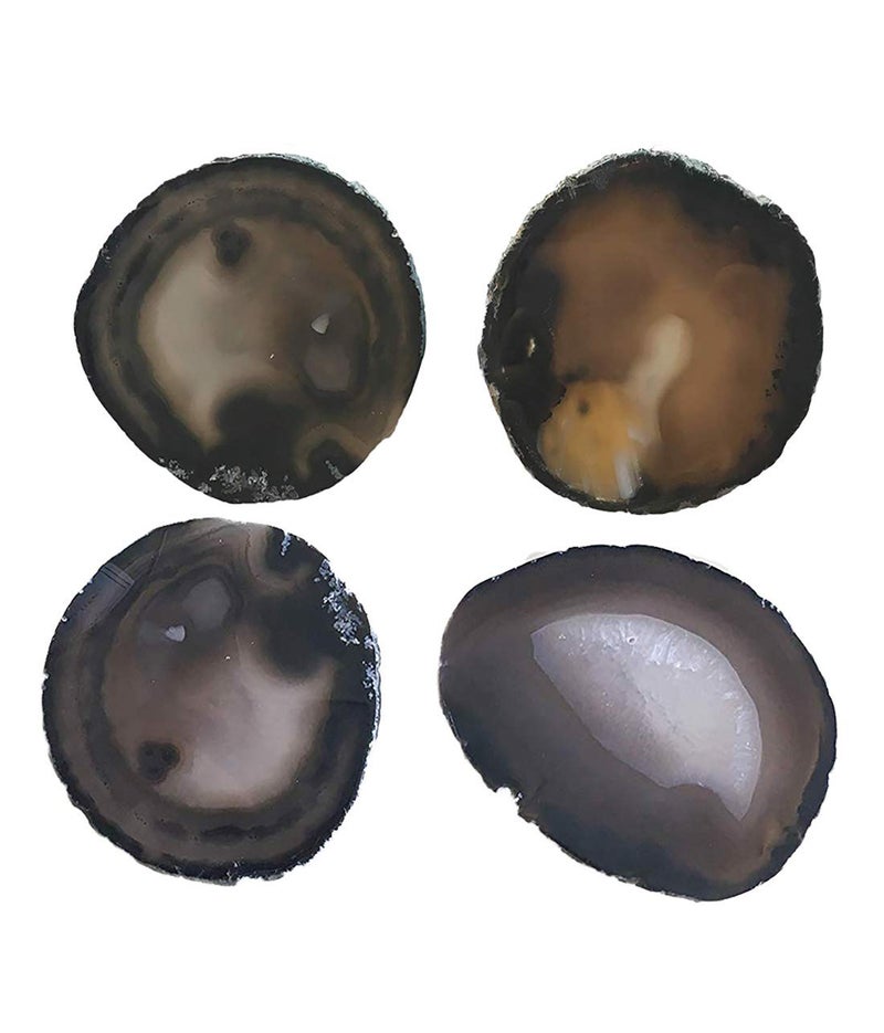 JIC Gem 3.5-4'' Natural Agate Coasters Dyed Black Sliced Geode Polished for Coffee Cup Home Decoration with Rubber Bumpers Home Decoration Set of 4 - Image 2