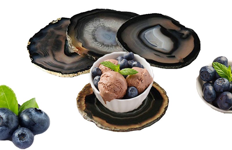 JIC Gem 3.5-4'' Natural Agate Coasters Dyed Black Sliced Geode Polished for Coffee Cup Home Decoration with Rubber Bumpers Home Decoration Set of 4 - Image 1