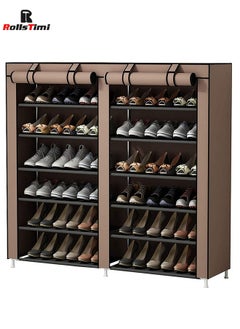RollsTimi  12-Layer Double Dust Proof and Damp Cabinet Shoe Rack,Brown  - Image 1