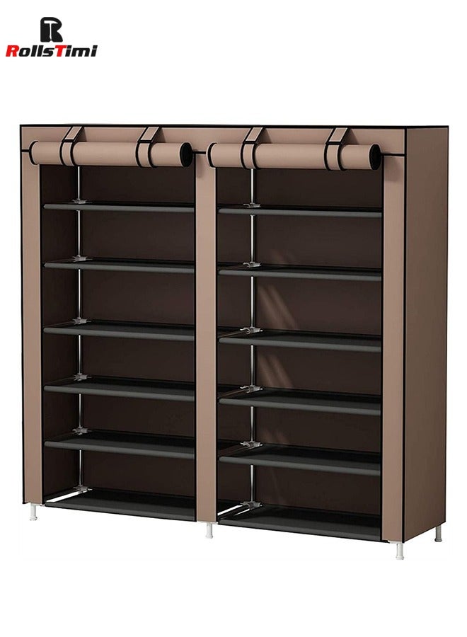 رولستيمي 12 طبقة مزدوجة الغبار واقية ورطبة رف الأحذية مجلس الوزراء ، البني - Image 4