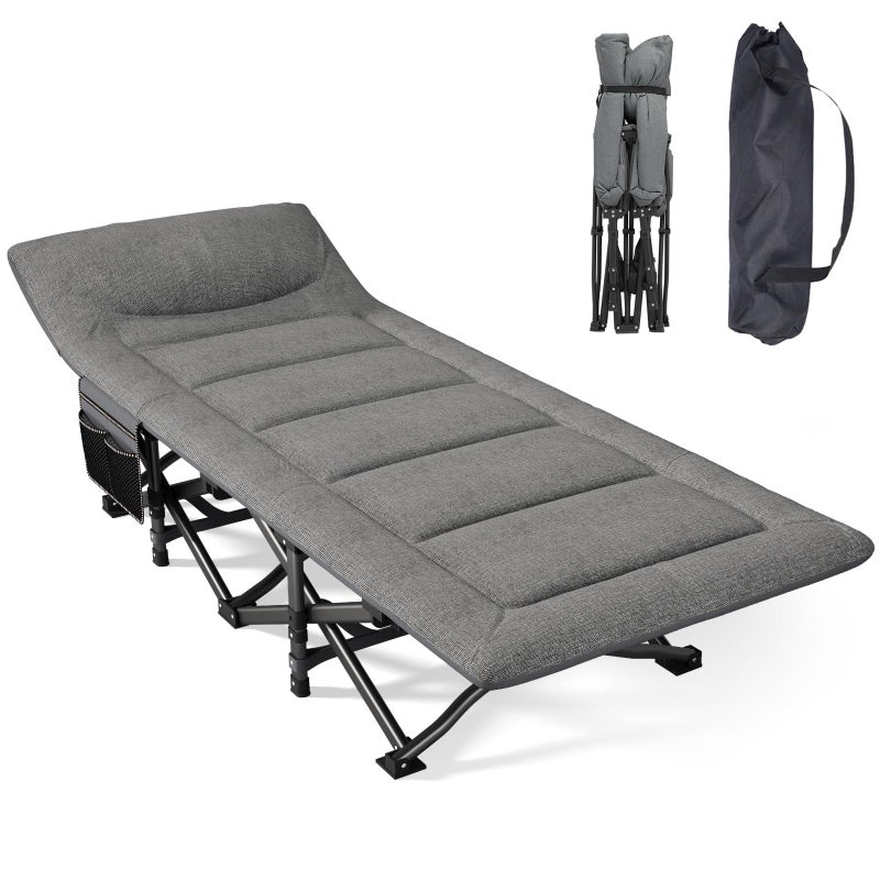 Mopaicot Camping Cot, Folding Cot Bed for Adults with Built-in Mattress and Pillow, Portable Outdoor Sleeping Cot for Camping and Travel, with Carry Bag, Grey, Max Load 450 LBS - Image 1