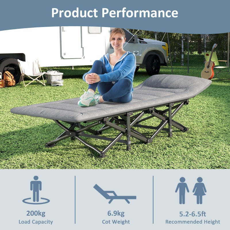 Mopaicot Camping Cot, Folding Cot Bed for Adults with Built-in Mattress and Pillow, Portable Outdoor Sleeping Cot for Camping and Travel, with Carry Bag, Grey, Max Load 450 LBS - Image 2