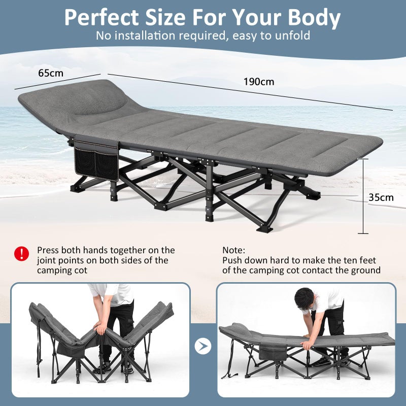 Mopaicot Camping Cot, Folding Cot Bed for Adults with Built-in Mattress and Pillow, Portable Outdoor Sleeping Cot for Camping and Travel, with Carry Bag, Grey, Max Load 450 LBS - Image 3