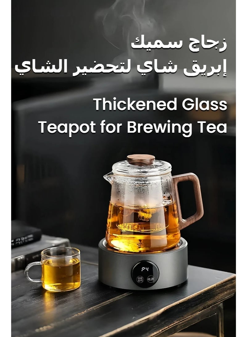 وعاء شاي زجاجي مع مقبض خشبي واضح ، مجموعة شاي زجاجية مقاومة للحرارة ، وعاء شاي غلاية ، مع 4 أكواب - Image 2