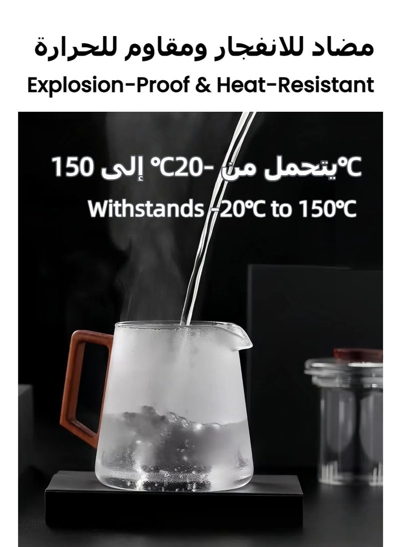 وعاء شاي زجاجي مع مقبض خشبي واضح ، مجموعة شاي زجاجية مقاومة للحرارة ، وعاء شاي غلاية ، مع 4 أكواب - Image 3