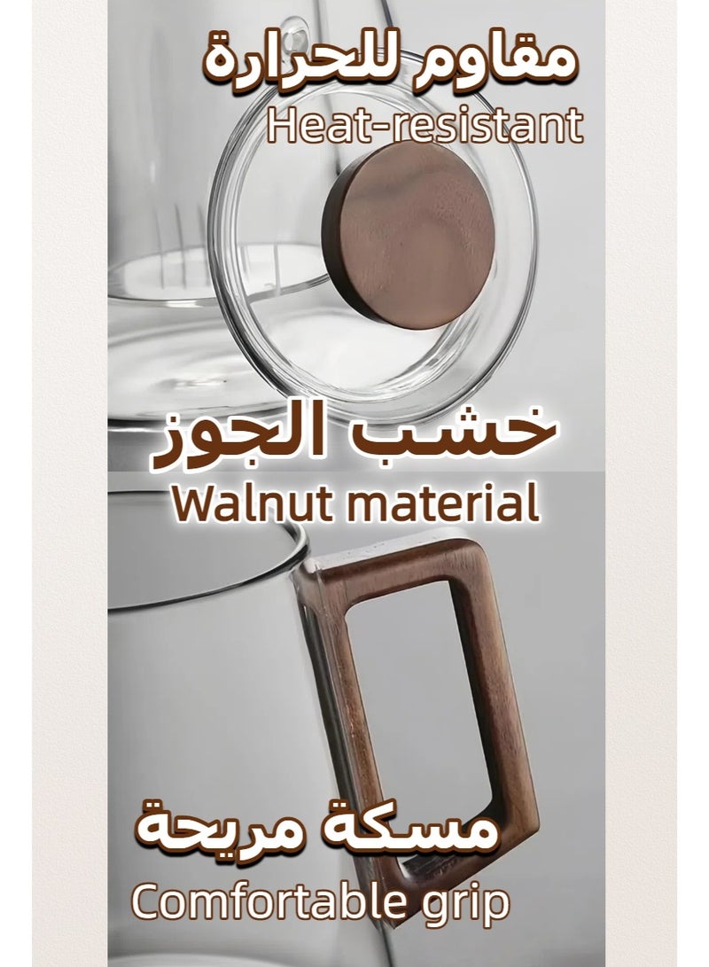 وعاء شاي زجاجي مع مقبض خشبي واضح ، مجموعة شاي زجاجية مقاومة للحرارة ، وعاء شاي غلاية ، مع 4 أكواب - Image 4