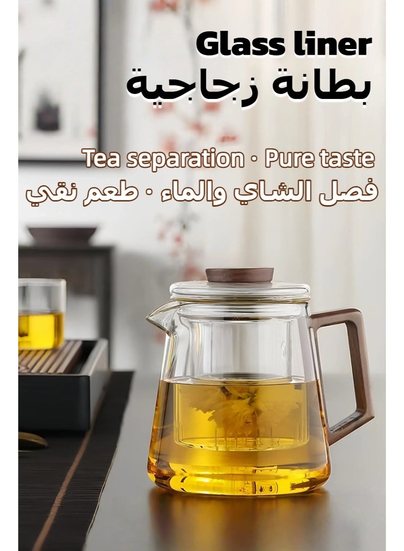 وعاء شاي زجاجي مع مقبض خشبي واضح ، مجموعة شاي زجاجية مقاومة للحرارة ، وعاء شاي غلاية ، مع 4 أكواب - Image 5