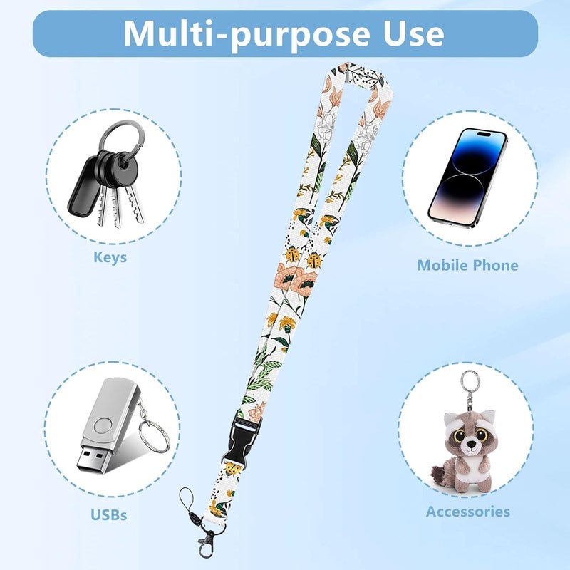 KASTWAVE Retractable Badge Holder with Lanyard, ID Card Holder Badge Reel Carabiner Clip with Lanyards Detachable Name Tag for Office, Teachers, Students, Nurses (White Flower) - Image 5