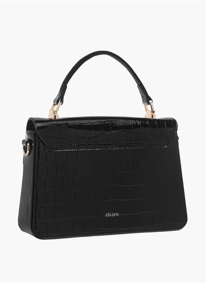 Celeste Women Textured Satchel Bag with Grab Handle and Button Closure