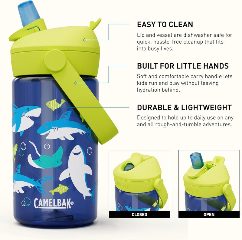 CamelBak Thrive Flip Straw Kids 14oz Water Bottle - Sharks and Rays Design - Image 3