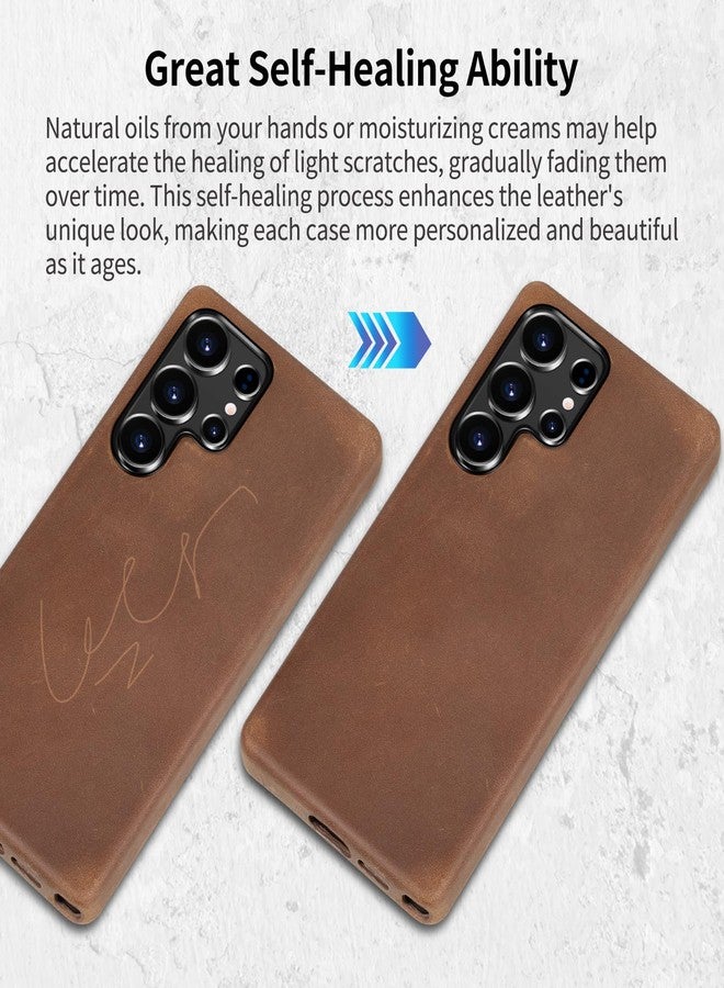 Belemay Leather Case for Samsung Galaxy S25 Ultra Compatible with Magsafe, Premium Crazy Horse Leather [Vintage Aesthetic] Unique Patina, Comfort & Soft Grip, Metal Buttons, Classic Brown - Image 5