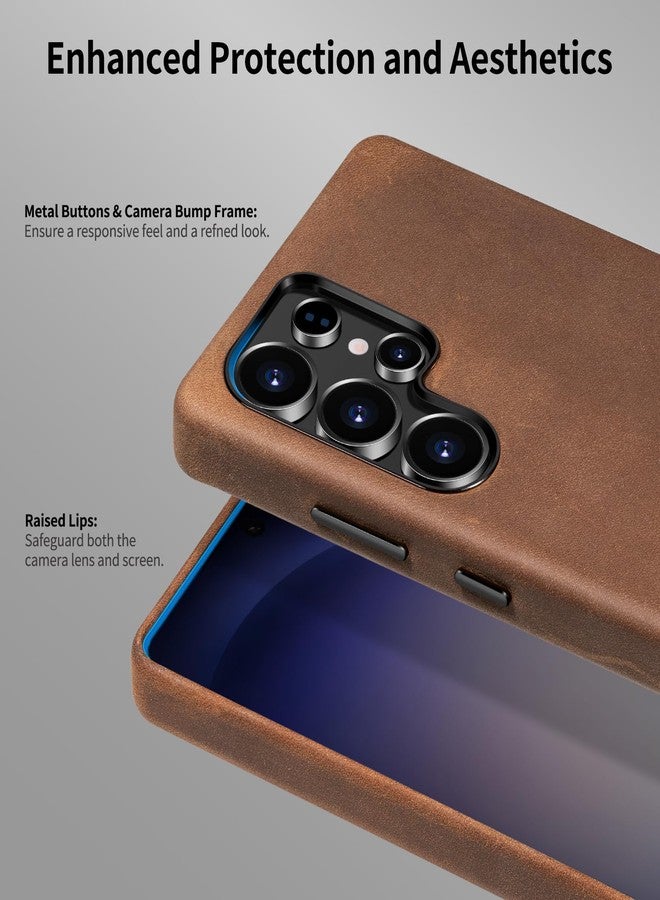 Belemay Leather Case for Samsung Galaxy S25 Ultra Compatible with Magsafe, Premium Crazy Horse Leather [Vintage Aesthetic] Unique Patina, Comfort & Soft Grip, Metal Buttons, Classic Brown - Image 4