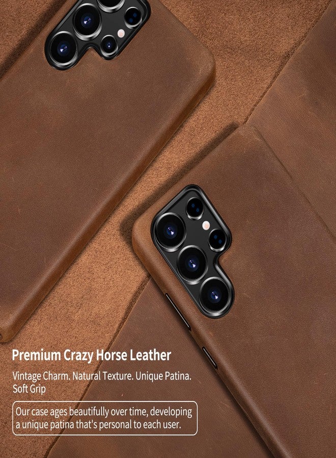 Belemay Leather Case for Samsung Galaxy S25 Ultra Compatible with Magsafe, Premium Crazy Horse Leather [Vintage Aesthetic] Unique Patina, Comfort & Soft Grip, Metal Buttons, Classic Brown - Image 2
