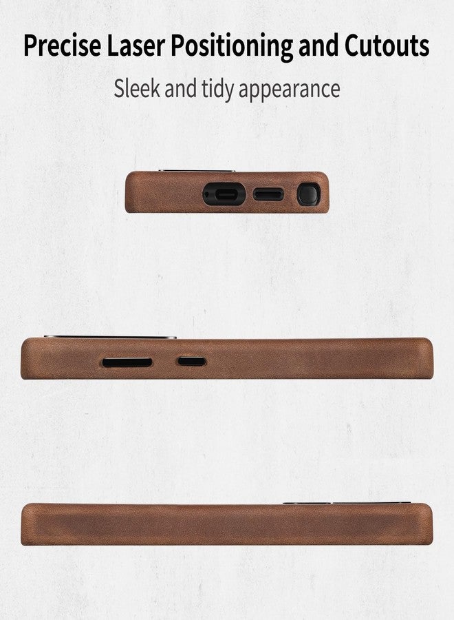 Belemay Leather Case for Samsung Galaxy S25 Ultra Compatible with Magsafe, Premium Crazy Horse Leather [Vintage Aesthetic] Unique Patina, Comfort & Soft Grip, Metal Buttons, Classic Brown - Image 3