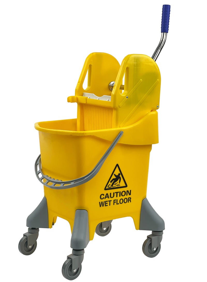 Mop Bucket & Wringer | 360-Degree Rotating Swivel Wheels | Deluxe Down-Press Wringer | Suitable For Restaurants, Offices, Halls, Communal Spaces, Hotels, & Homes | 25 Liters | Yellow - Image 1