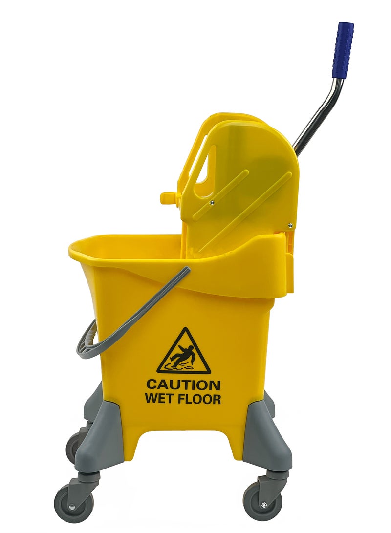 Mop Bucket & Wringer | 360-Degree Rotating Swivel Wheels | Deluxe Down-Press Wringer | Suitable For Restaurants, Offices, Halls, Communal Spaces, Hotels, & Homes | 25 Liters | Yellow - Image 3