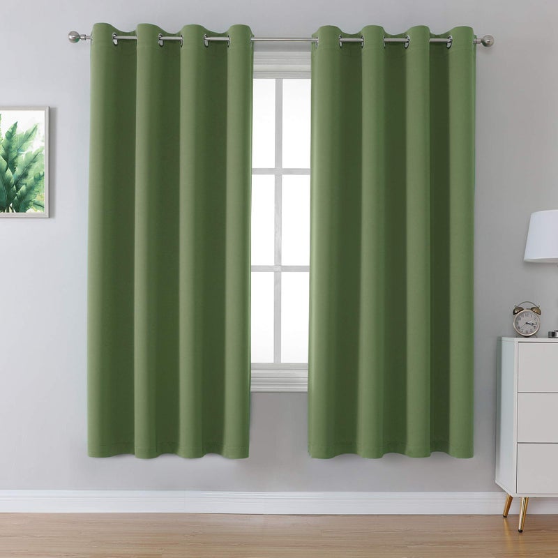 DUALIFE Sage Green Curtains for Bedroom and Living Room 63 Inch Length Thermal Insulated Blackout Room Darkening Curtains Drapes with Grommet 52 x 63 Inches Long