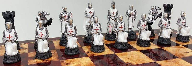 HPL Medieval Times RED and White Crusades Maltese Armored Knight Chess Men Pieces Set NO Board - Image 5
