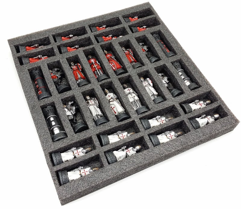 HPL Medieval Times RED and White Crusades Maltese Armored Knight Chess Men Pieces Set NO Board - Image 2