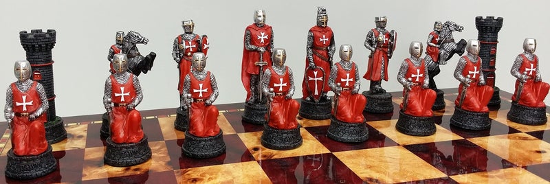 HPL Medieval Times RED and White Crusades Maltese Armored Knight Chess Men Pieces Set NO Board - Image 4