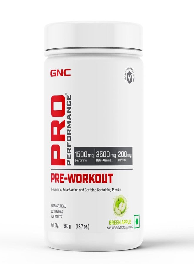 جي إن سي مكمل ما قبل التمرين GNC Pro Performance | 360 غرام | 30 حصة | يعزز الطاقة والقدرة على التحمل | يحسن التركيز | يعزز الاستشفاء | 1.5 غرام من إل-أرجينين | 3.5 غرام من بيتا-ألانين | 0.2 غرام من الكافيين | تفاح أخضر - Image 1