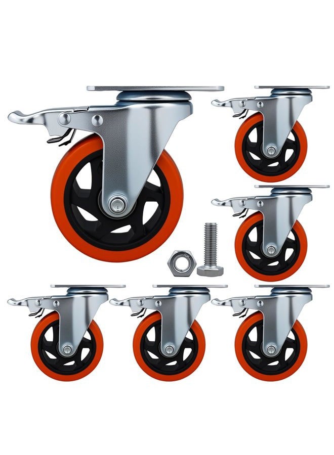Htudcoue 6 Pcs 4 Inch Heavy Duty Casters,with Brake and Swivel Locking,6 casters Load Capacity 3300 lbs, for Furniture, Workbenches, Carts, Etc. - Image 1