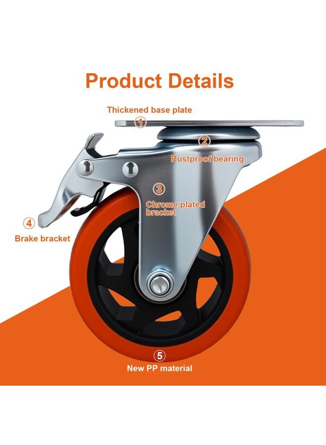 Htudcoue 6 Pcs 4 Inch Heavy Duty Casters,with Brake and Swivel Locking,6 casters Load Capacity 3300 lbs, for Furniture, Workbenches, Carts, Etc. - Image 3
